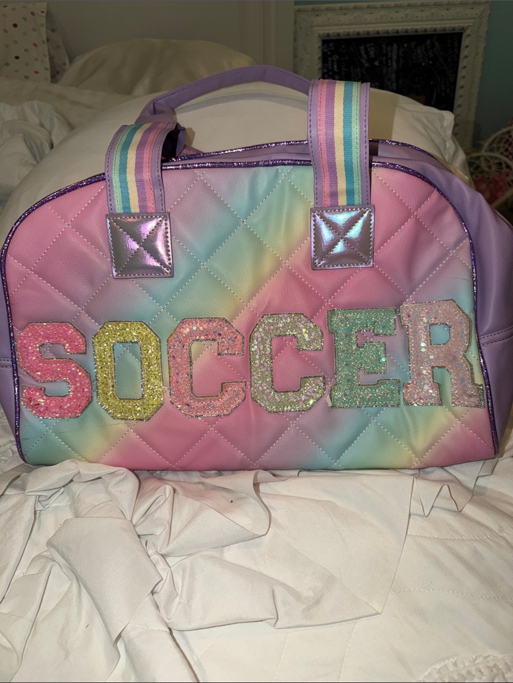 Pastel Rainbow 'SOCCER' Duffle Bag